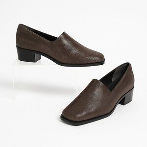 Donald J Pliner Brown Metallic Lizard Embossed Block Heel Loafers Women’s 7.5M